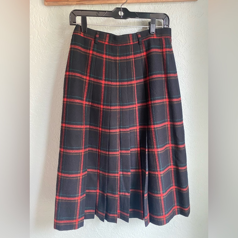 Bogner Black and Red Plaid Midi Skirt